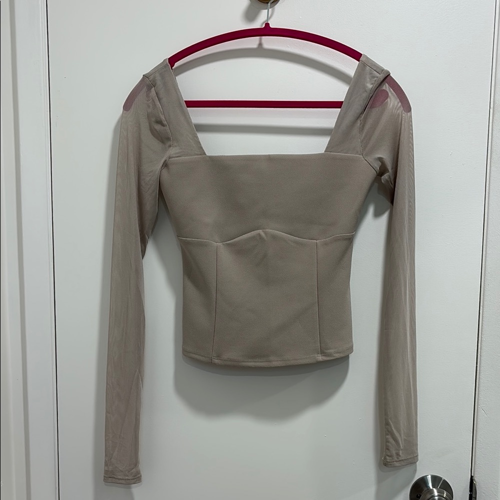 New Abercrombie Chic Taupe/Beige Long Sleeve Top, with Mesh Sleeves
